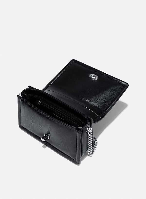 Twist Lock Flap Shoulder Bag - MES 0259 - Black - VASCARA