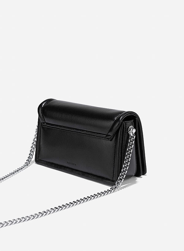 Twist Lock Flap Shoulder Bag - MES 0259 - Black - VASCARA
