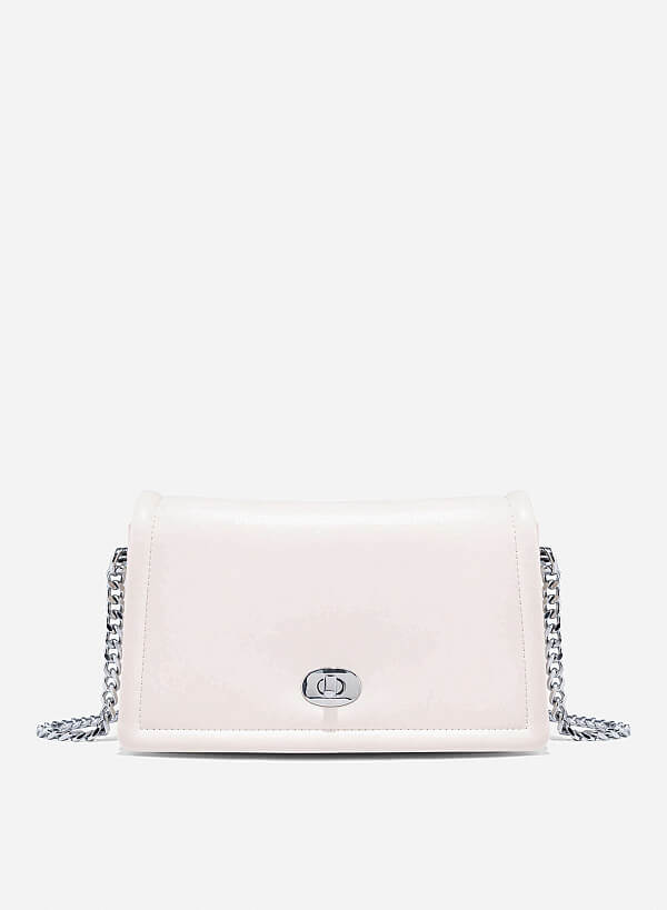 Twist Lock Flap Shoulder Bag - MES 0259 - Cream