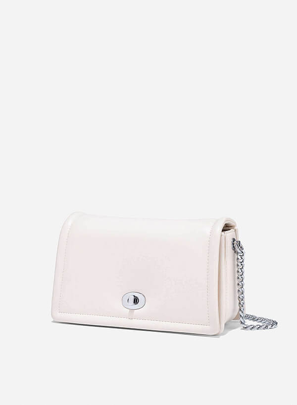 Twist Lock Flap Shoulder Bag - MES 0259 - Cream - VASCARA