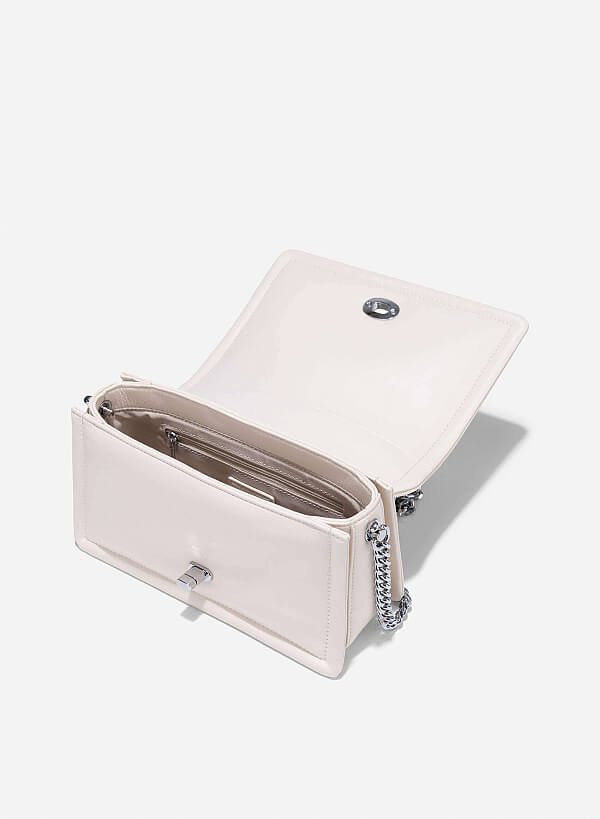 Twist Lock Flap Shoulder Bag - MES 0259 - Cream - VASCARA