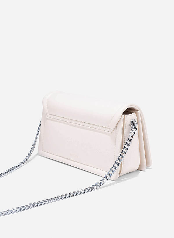 Twist Lock Flap Shoulder Bag - MES 0259 - Cream - VASCARA
