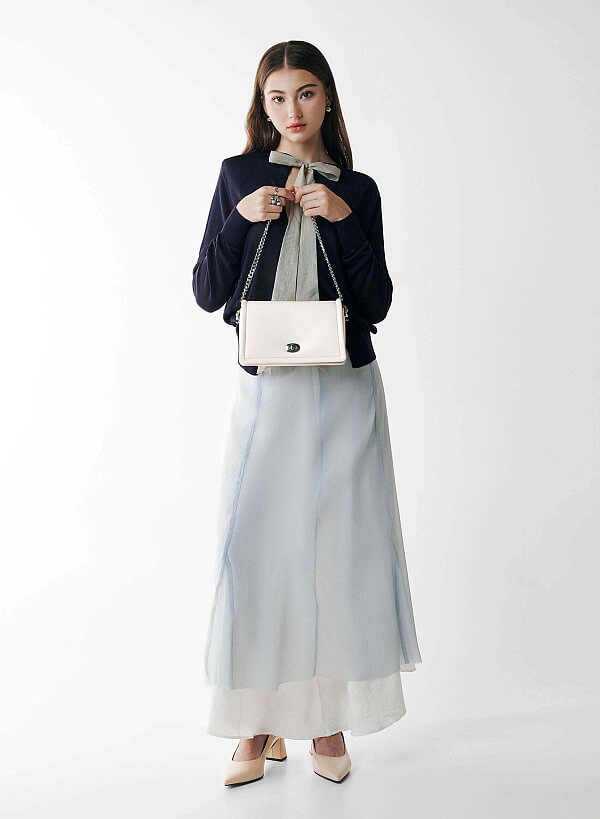 Twist Lock Flap Shoulder Bag - MES 0259 - Cream - VASCARA