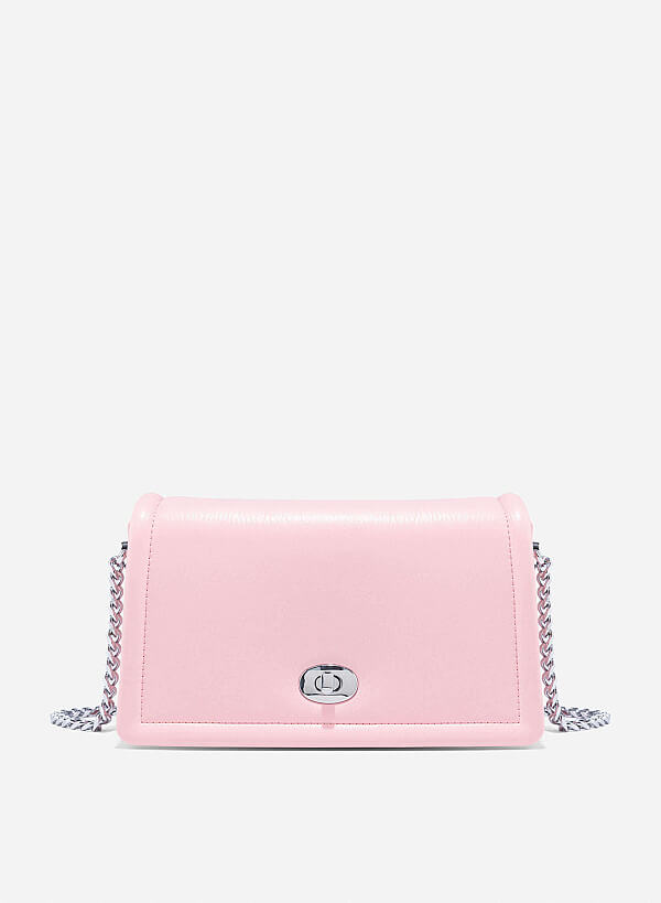 Twist Lock Flap Shoulder Bag - MES 0259 - Light Pink