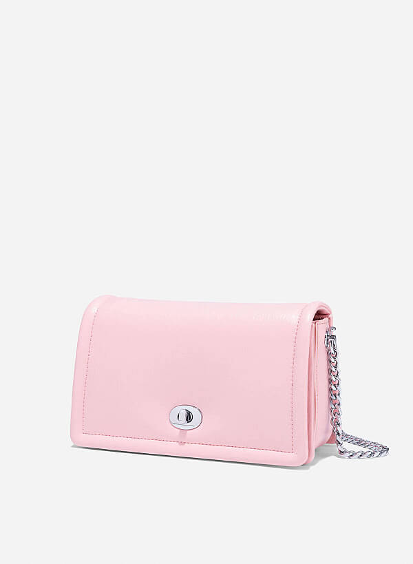 Twist Lock Flap Shoulder Bag - MES 0259 - Light Pink - VASCARA
