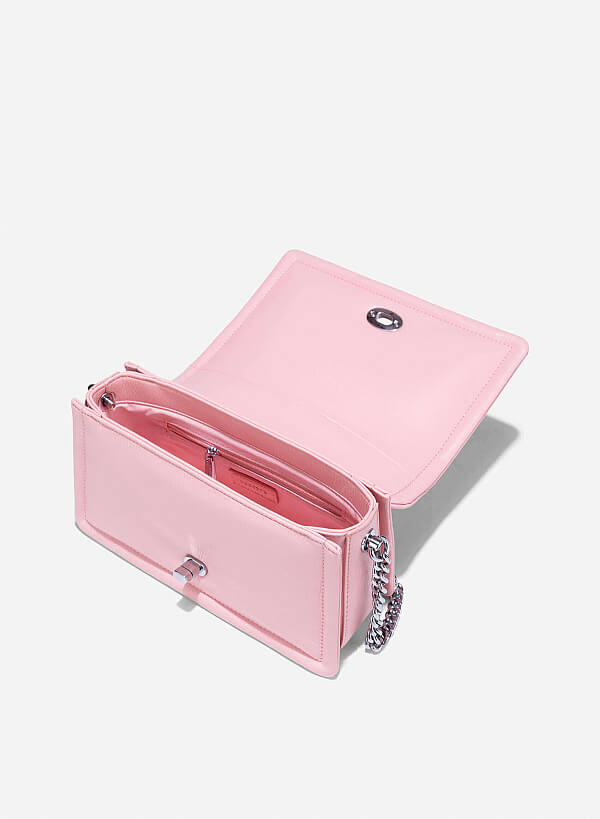 Twist Lock Flap Shoulder Bag - MES 0259 - Light Pink - VASCARA