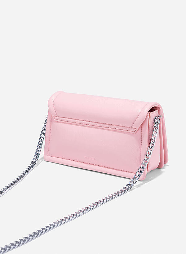 Twist Lock Flap Shoulder Bag - MES 0259 - Light Pink - VASCARA