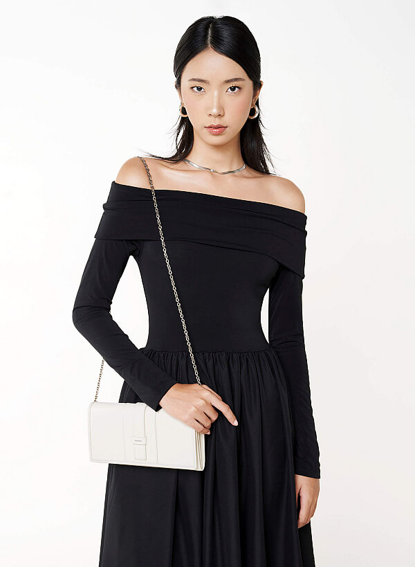 Clutch cầm tay nhấn khóa gập trang trí