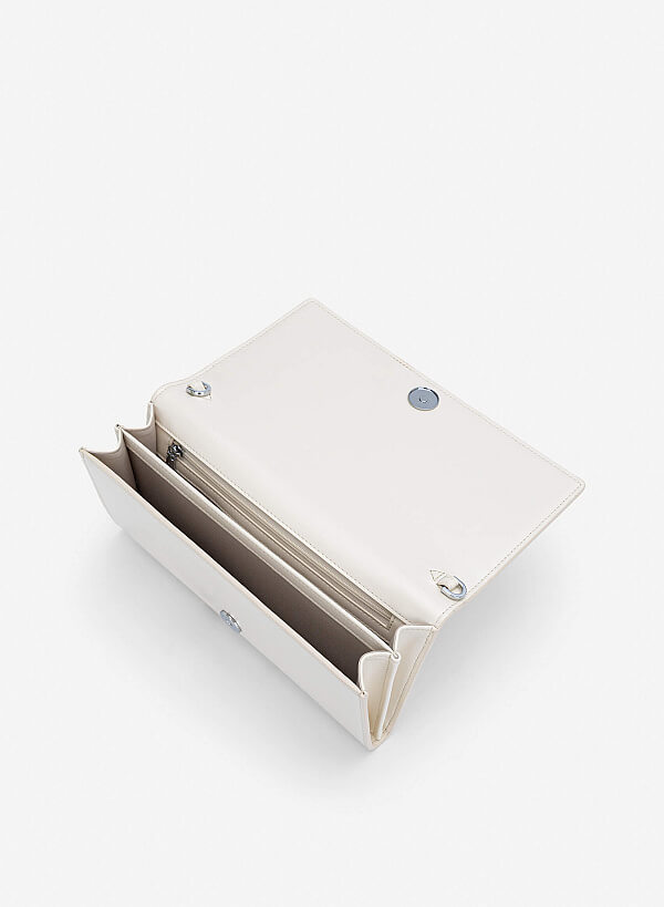 Clutch cầm tay nhấn khóa gập trang trí - CLU 0137 - Màu kem - VASCARA