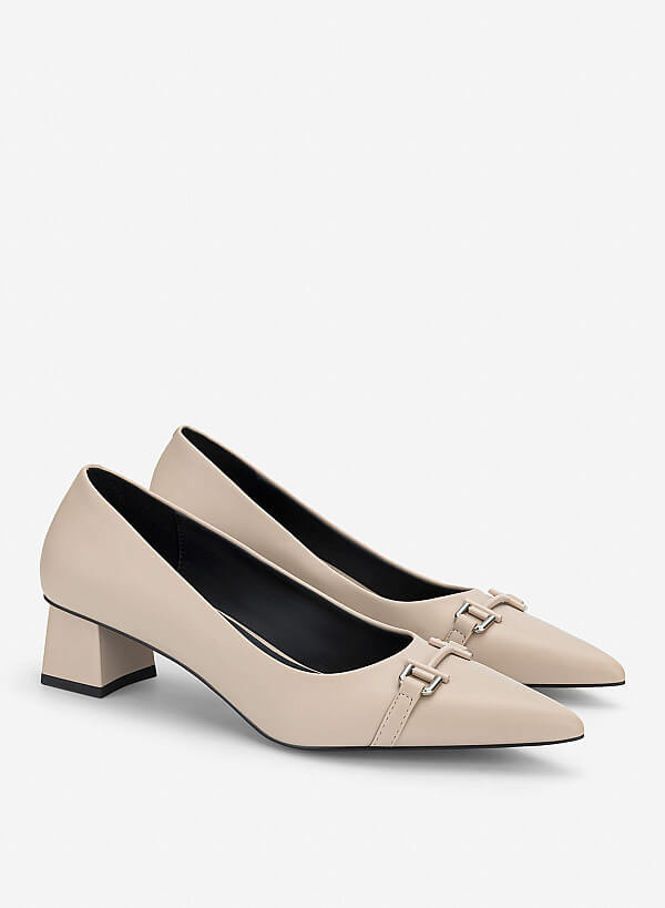 Giày bít mũi nhọn block heel nhấn trang trí - BMN 0712 - Màu be - VASCARA