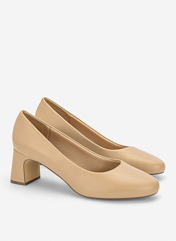Giày bít mũi tròn block heel basic - BMN 0730 - Màu be - VASCARA