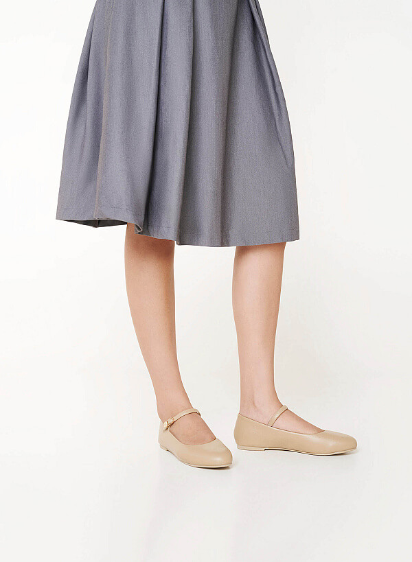 Giày mary janes ballerina phối khóa trang trí