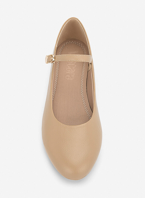 Giày mary janes ballerina phối khóa trang trí - GBB 0442 - Màu be - VASCARA