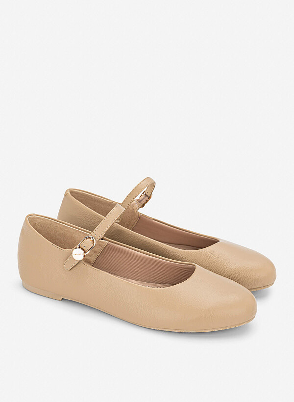 Giày mary janes ballerina phối khóa trang trí - GBB 0442 - Màu be - VASCARA