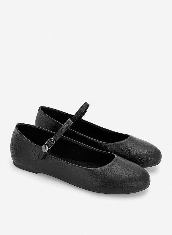 Giày mary janes ballerina phối khóa trang trí - GBB 0442 - Màu đen - VASCARA
