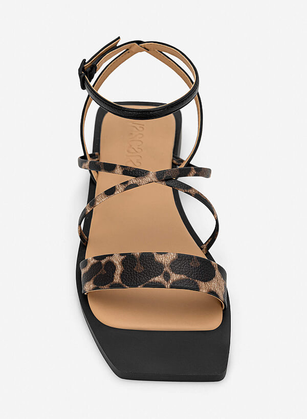 Giày sandals quai ngang vân da animals - SDK 0350 - Màu họa tiết da báo - VASCARA