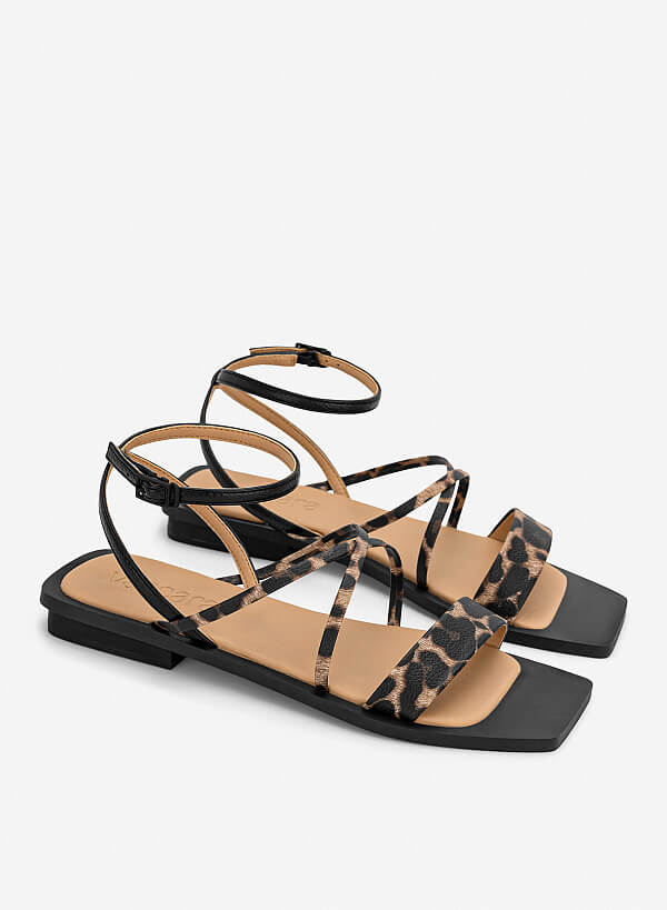 Giày sandals quai ngang vân da animals - SDK 0350 - Màu họa tiết da báo - VASCARA