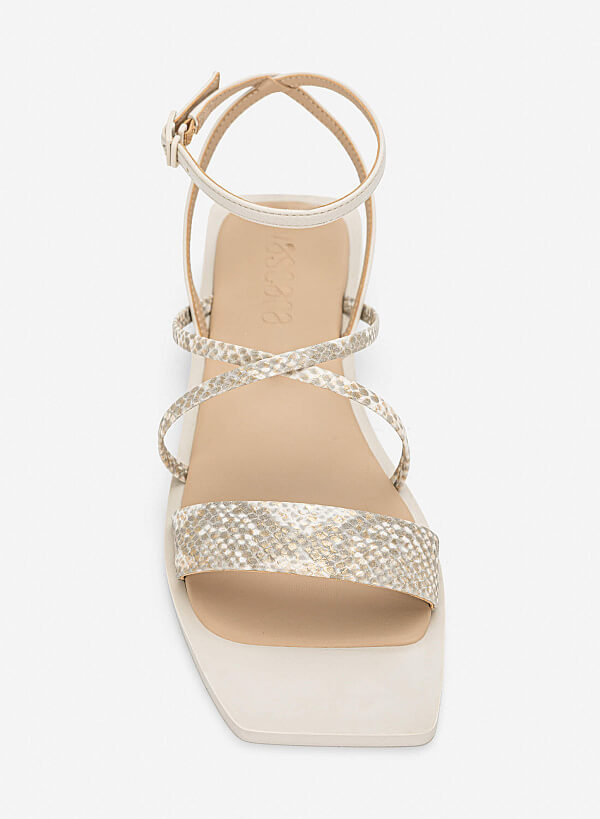 Giày sandals quai ngang vân da animals - SDK 0350 - Màu kem - VASCARA