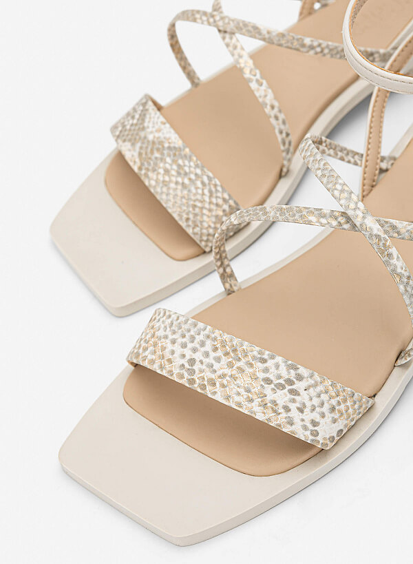 Giày sandals quai ngang vân da animals - SDK 0350 - Màu kem - VASCARA
