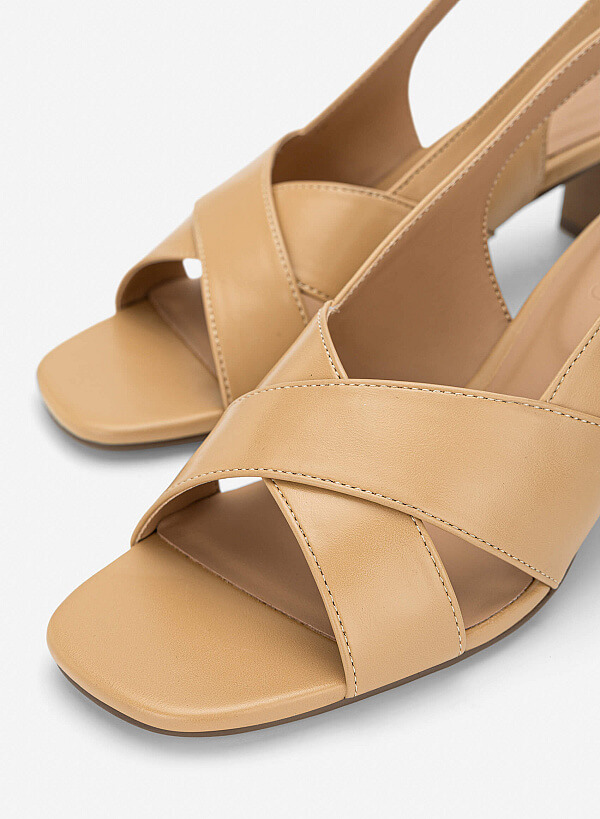 Giày sandals slingback block heel quai chéo - SDN 0832 - Màu be - VASCARA