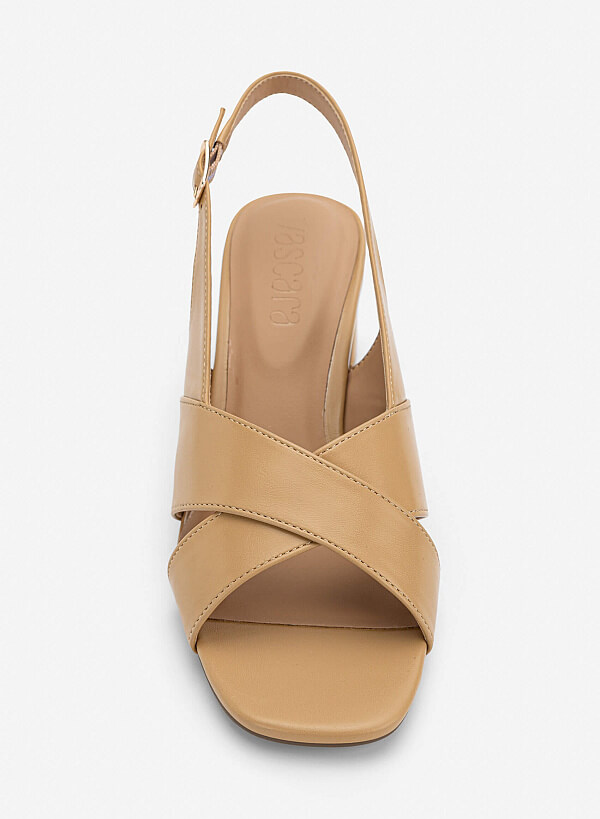 Giày sandals slingback block heel quai chéo - SDN 0832 - Màu be - VASCARA