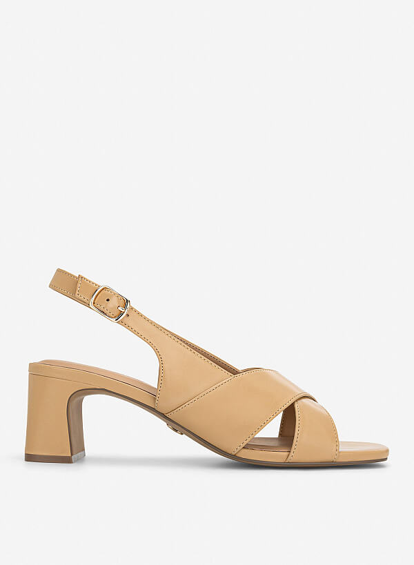 Giày sandals slingback block heel quai chéo