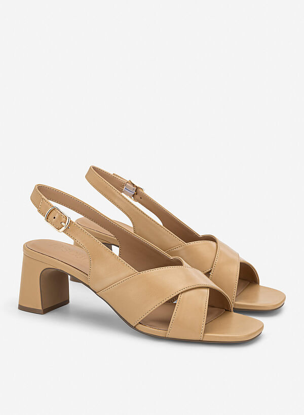 Giày sandals slingback block heel quai chéo - SDN 0832 - Màu be - VASCARA
