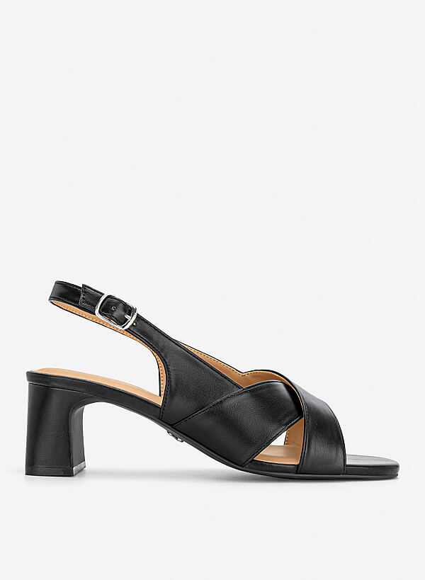 Giày sandals slingback block heel quai chéo