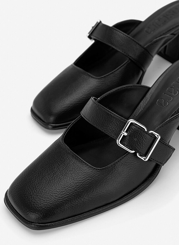 Guốc mary janes mũi vuông - GNN 0200 - Màu đen - VASCARA