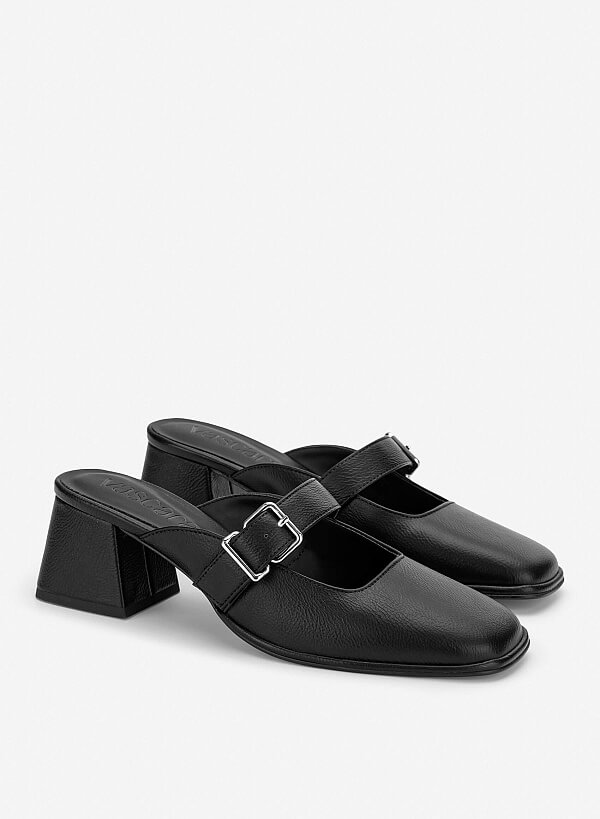 Guốc mary janes mũi vuông - GNN 0200 - Màu đen - VASCARA