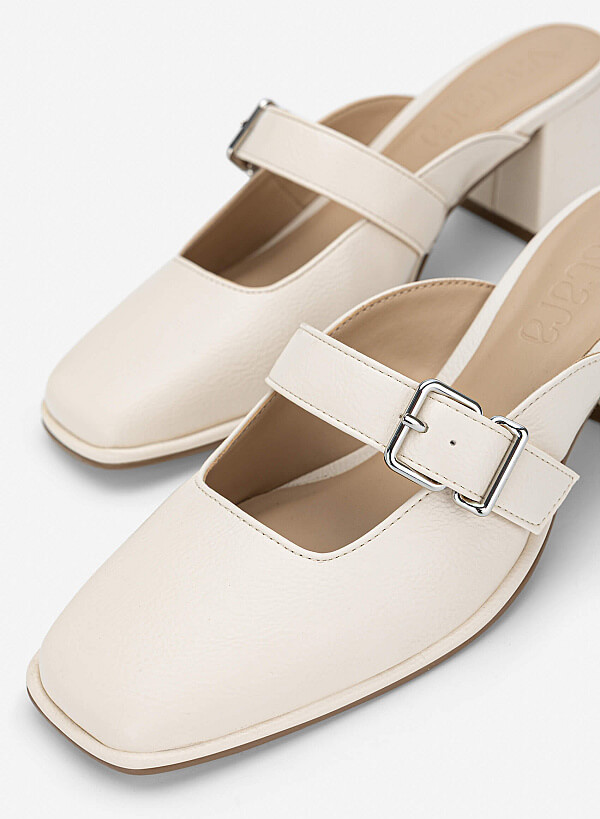 Guốc mary janes mũi vuông - GNN 0200 - Màu kem - VASCARA