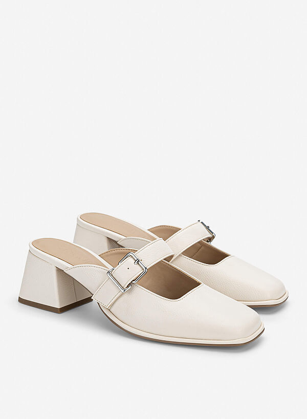 Guốc mary janes mũi vuông - GNN 0200 - Màu kem - VASCARA