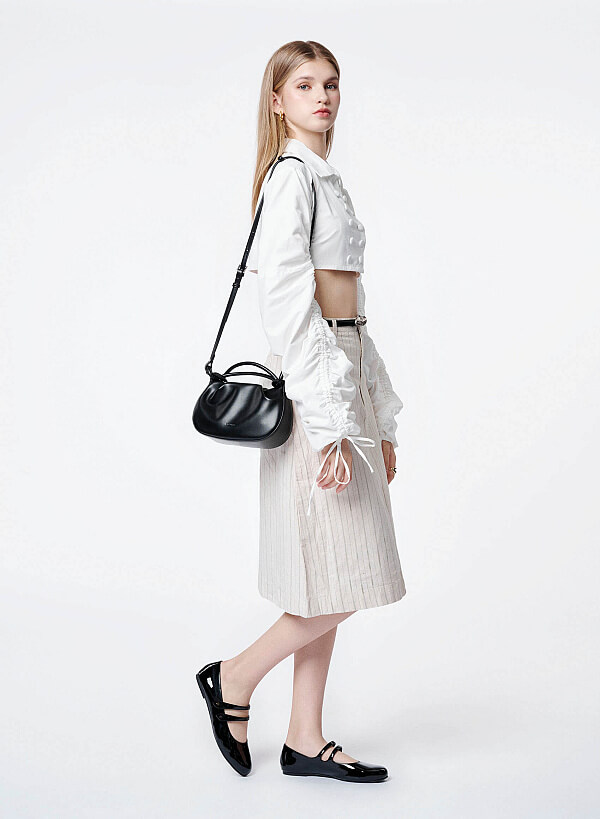 Giày ballerina mary janes quai đôi đính nút tán kim loại - GBB 0443 - Màu đen - VASCARA