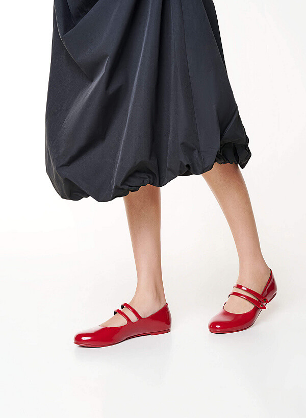 Giày ballerina mary janes quai đôi đính nút tán kim loại - GBB 0443 - Màu đỏ - VASCARA