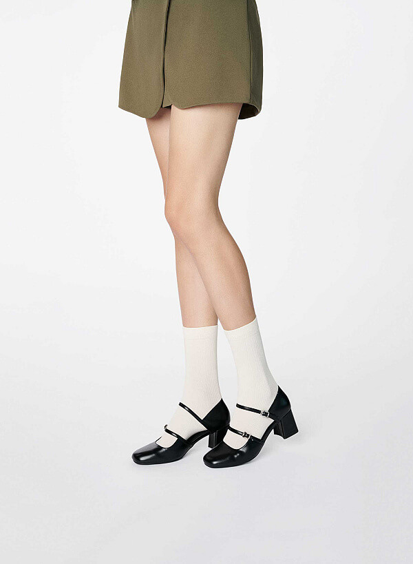 Giày gót trụ Mary Jane cut-out