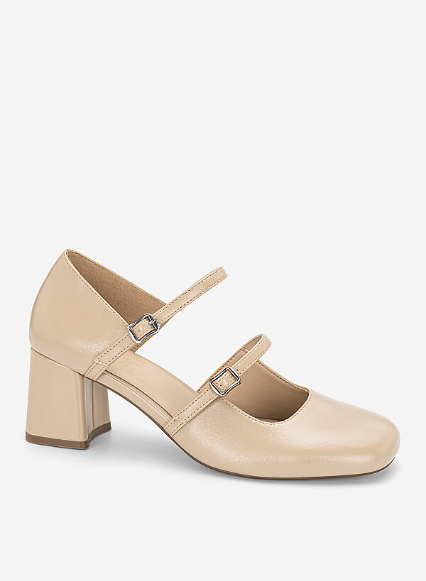 Giày gót trụ Mary Jane cut-out - BMN 0734 - Màu kem - VASCARA