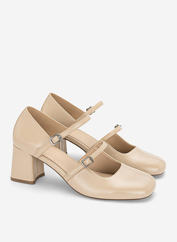 Giày gót trụ Mary Jane cut-out - BMN 0734 - Màu kem - VASCARA