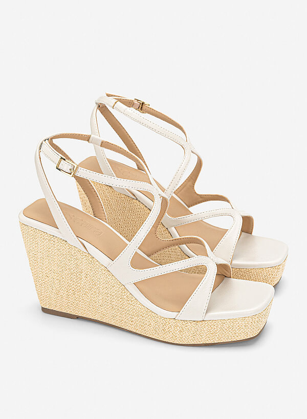 Giày sandals đế xuồng dây đan - SDX 0451 - Màu kem - VASCARA