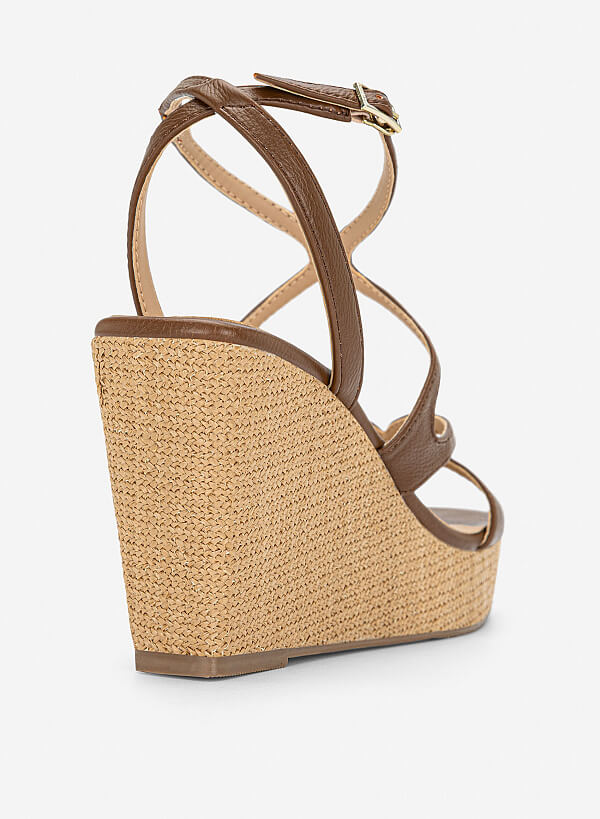 Giày sandals đế xuồng dây đan - SDX 0451 - Màu nâu đậm - VASCARA