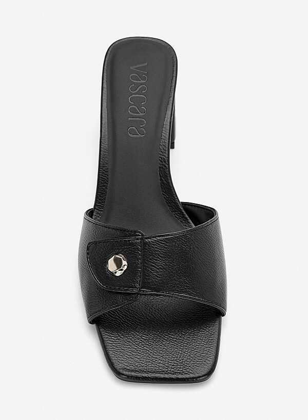 Guốc mules block heel nhấn nút kim loại - GNN 0231 - Màu đen - VASCARA