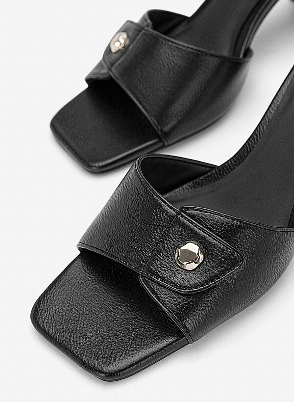 Guốc mules block heel nhấn nút kim loại - GNN 0231 - Màu đen - VASCARA