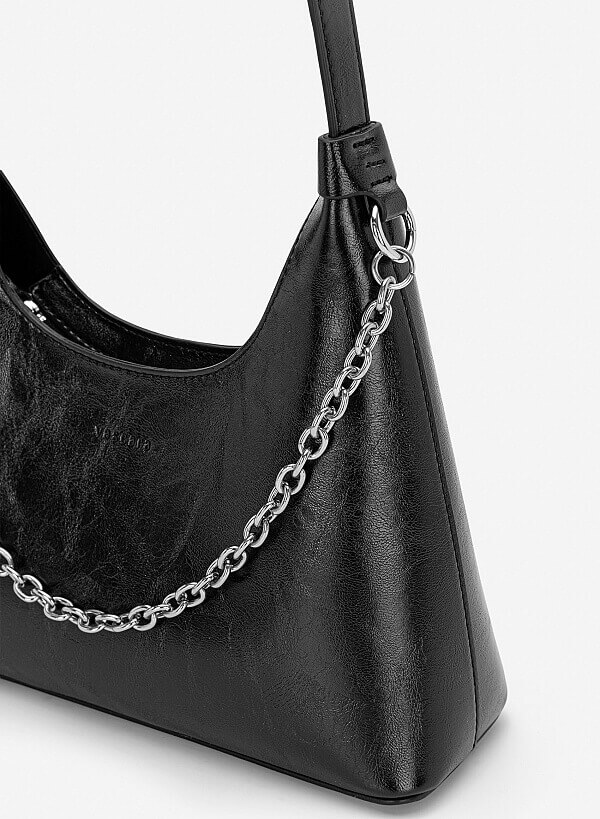 Túi đeo vai hobo phối xích - SHO 0298 - Màu đen - VASCARA