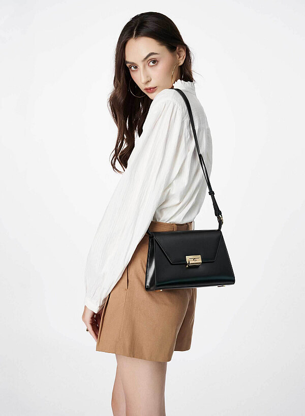 Túi leather xách tay nắp gập