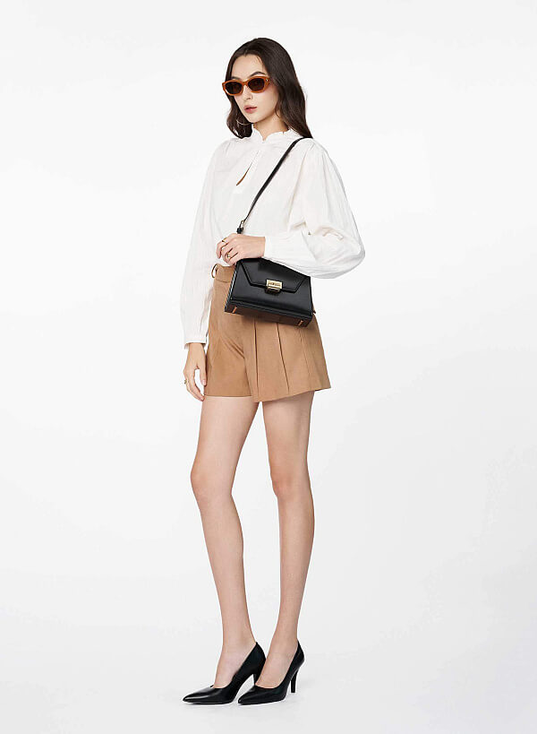 Túi leather xách tay nắp gập - SAT 0340 - Màu đen - VASCARA