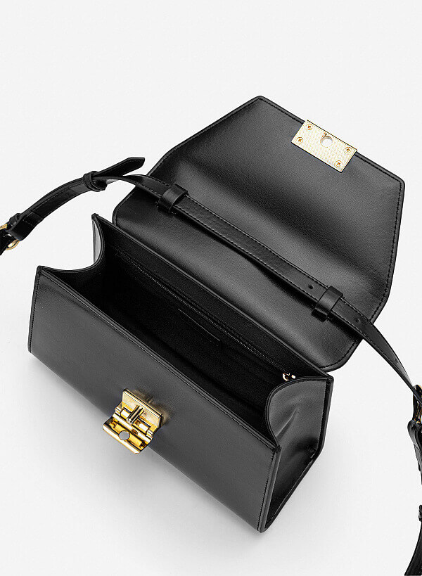 Túi leather xách tay nắp gập - SAT 0340 - Màu đen - VASCARA