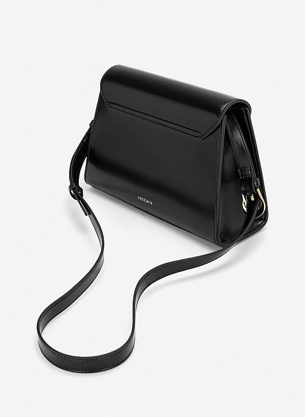 Túi leather xách tay nắp gập - SAT 0340 - Màu đen - VASCARA