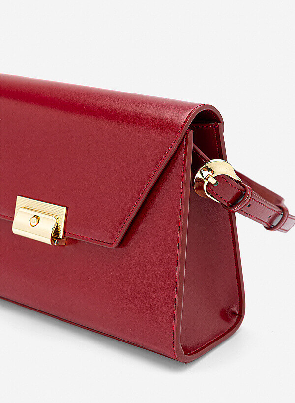 Túi leather xách tay nắp gập - SAT 0340 - Màu đỏ đậm - VASCARA