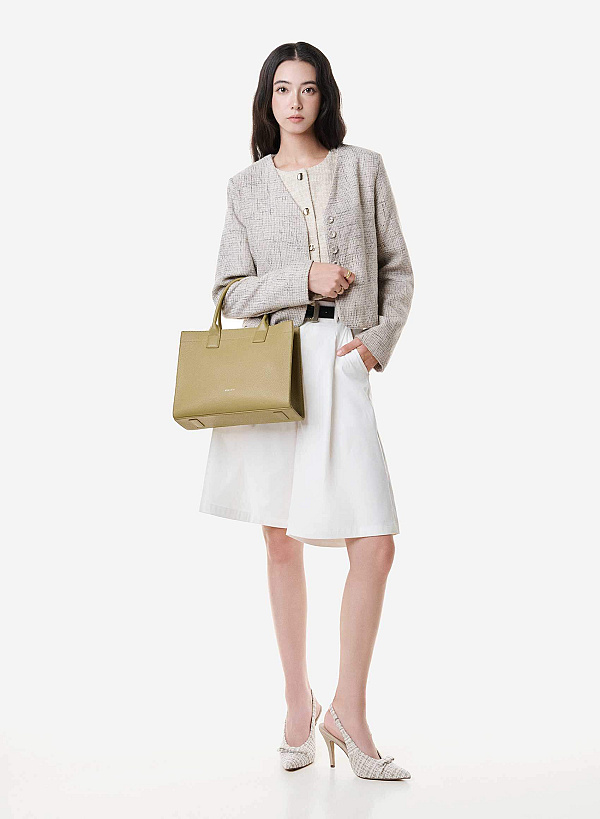 Giày slingback stiletto vải tweed phối nơ trang trí