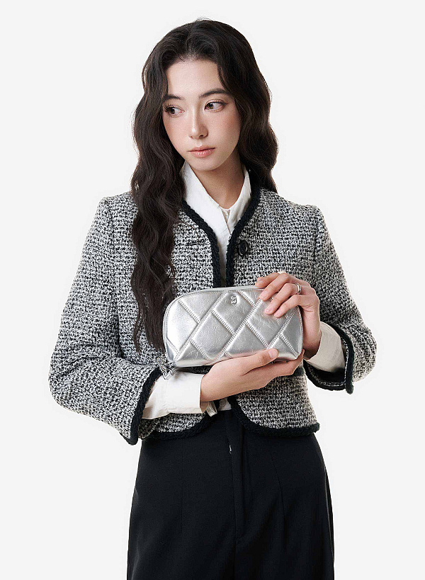 Ví quilted cầm tay zip-around - WAL 0340 - Màu bạc - VASCARA
