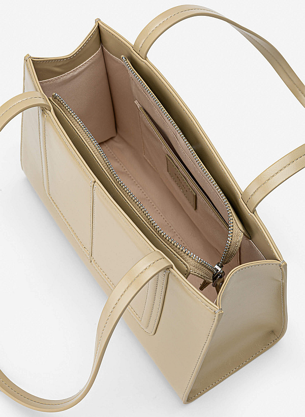 3D Line Decor Shoulder Bag - TTE 0198 - Beige - VASCARA